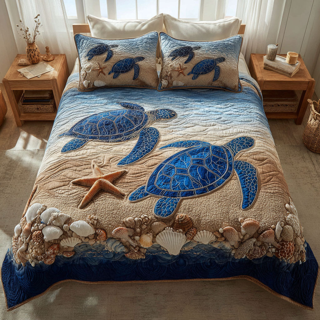 Turtle Journey 3-Piece Quilted Bedding Set NCU0DK11710