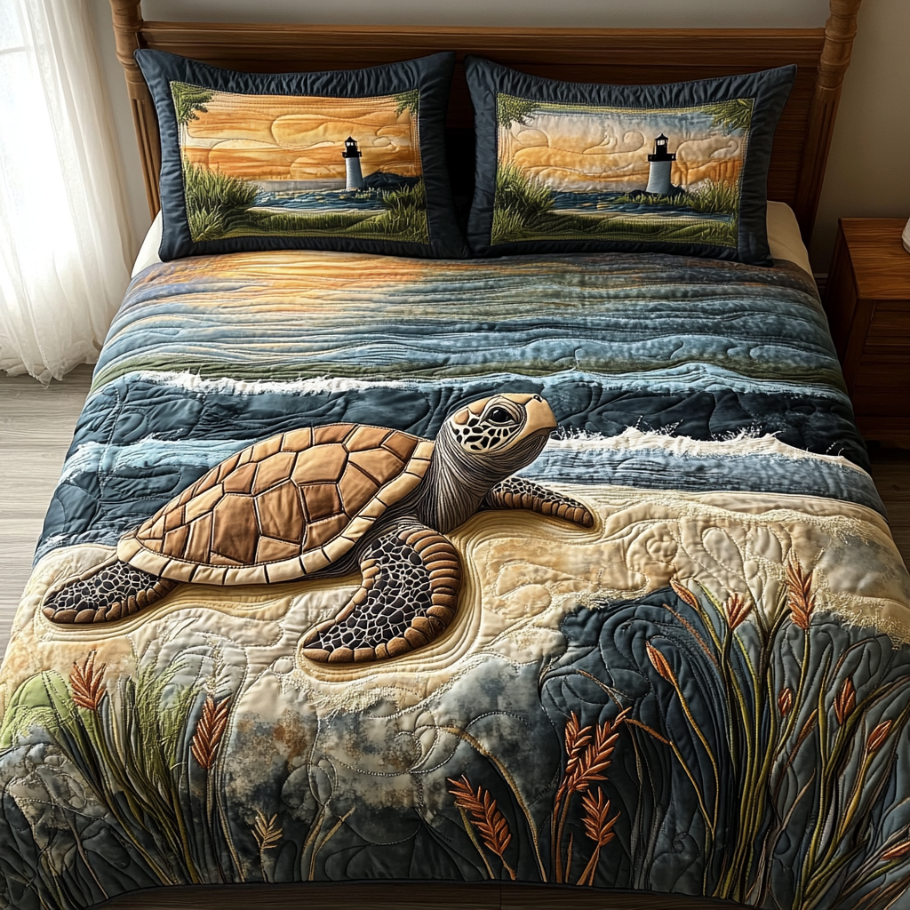 Turtle Journey 3-Piece Quilted Bedding Set NCU0DV5625