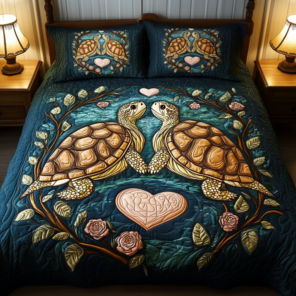 Turtle Love 3-Piece Quilted Bedding Set NCU0VH1557