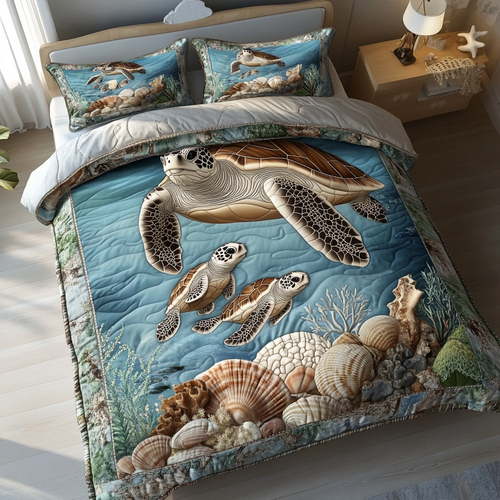 Turtle Oasis 3-Piece Quilted Bedding Set NCU0DK7417