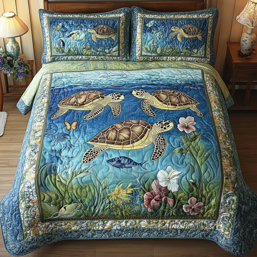 Turtle Paradise 3-Piece Quilted Bedding Set NCU0VH4608
