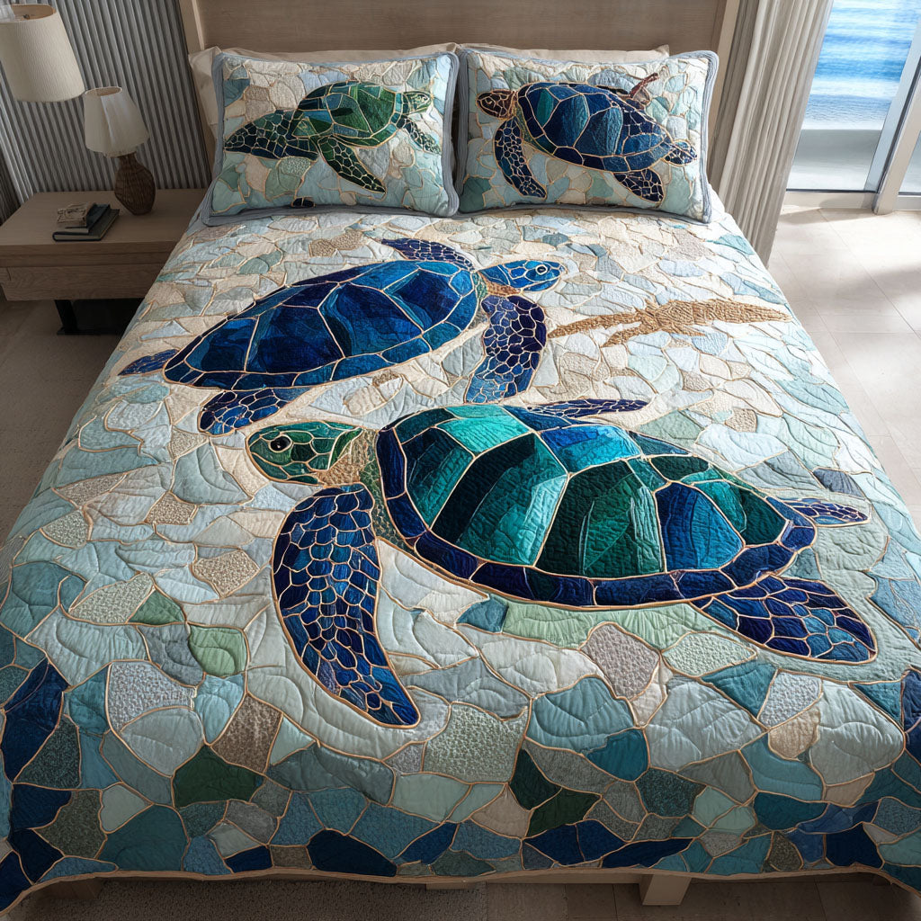 Turtle Path 3-Piece Quilted Bedding Set NCU0DK11714