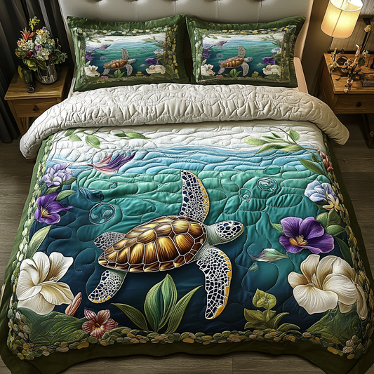 Turtle Quest 3-Piece Quilted Bedding Set NCU0VH4610