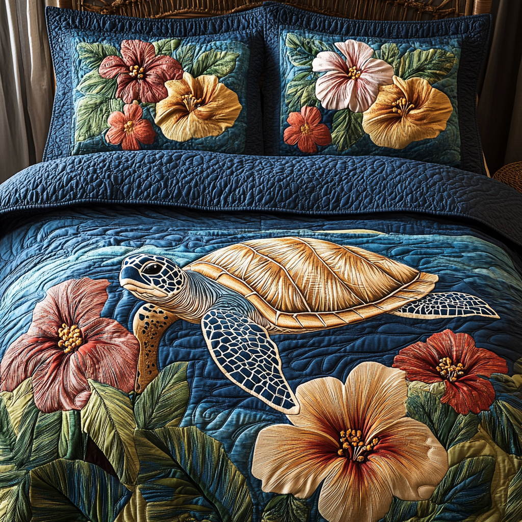 Turtle Serenity 3-Piece Quilted Bedding Set NCU0VH4781