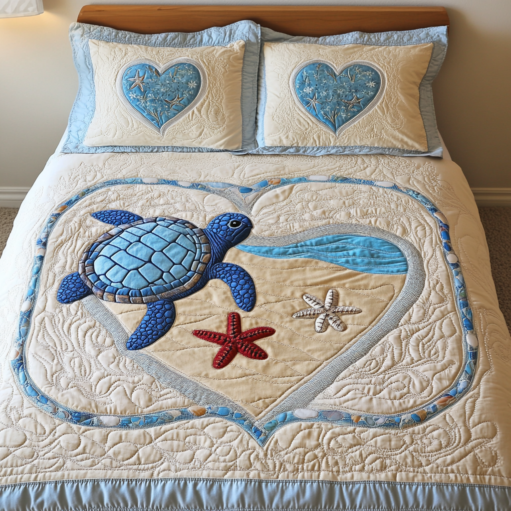 Turtle Splash 3-Piece Quilted Bedding Set NCU0DK7422
