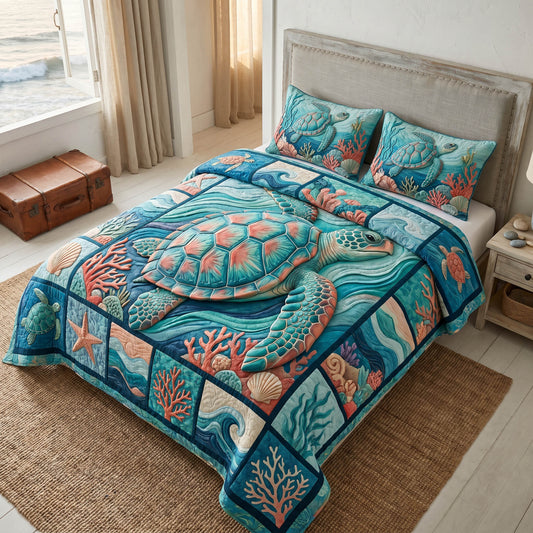Turtle Tide 3-Piece Quilted Bedding Set NCU0TD2853