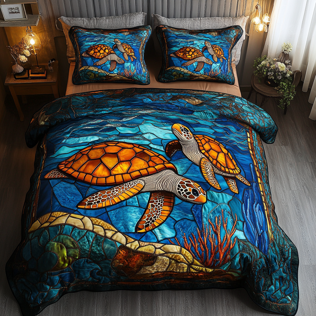 Turtle Tracks 3-Piece Quilted Bedding Set NCU0DK6775