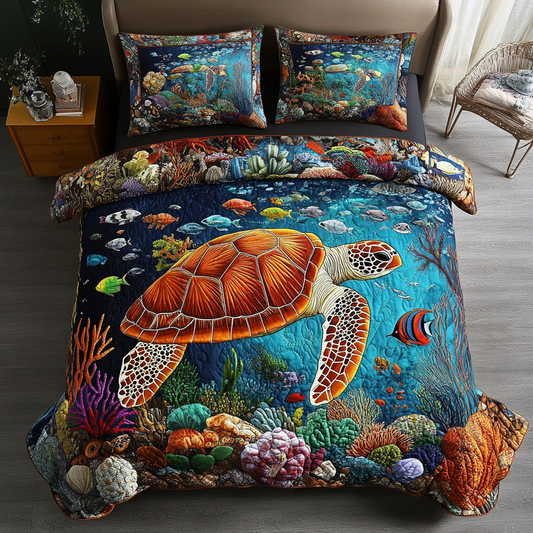 Turtle Tranquil 3-Piece Quilted Bedding Set NCU0DK6270