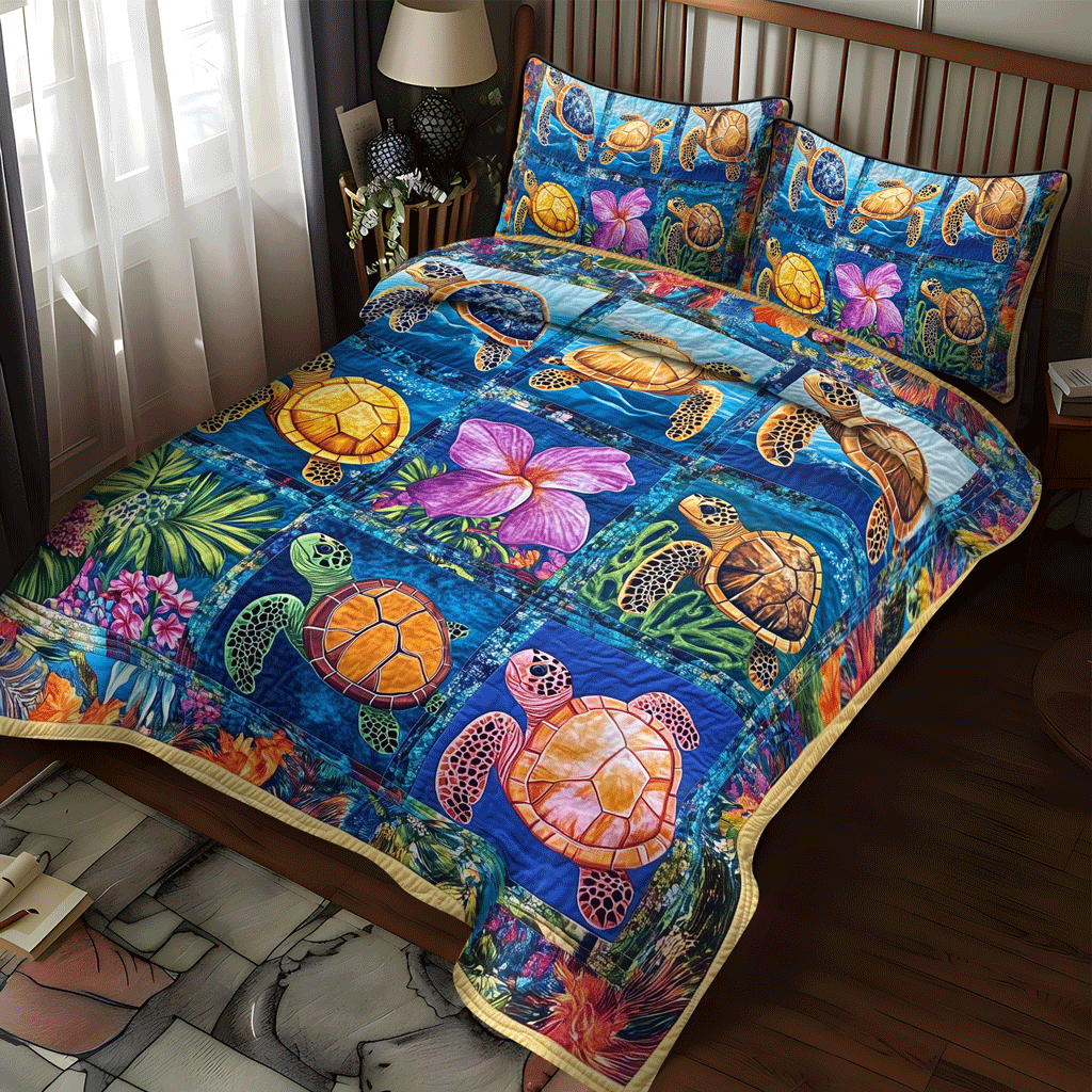 Turtle Tranquility 3-Piece Quilted Bedding Set NCU0TL1125