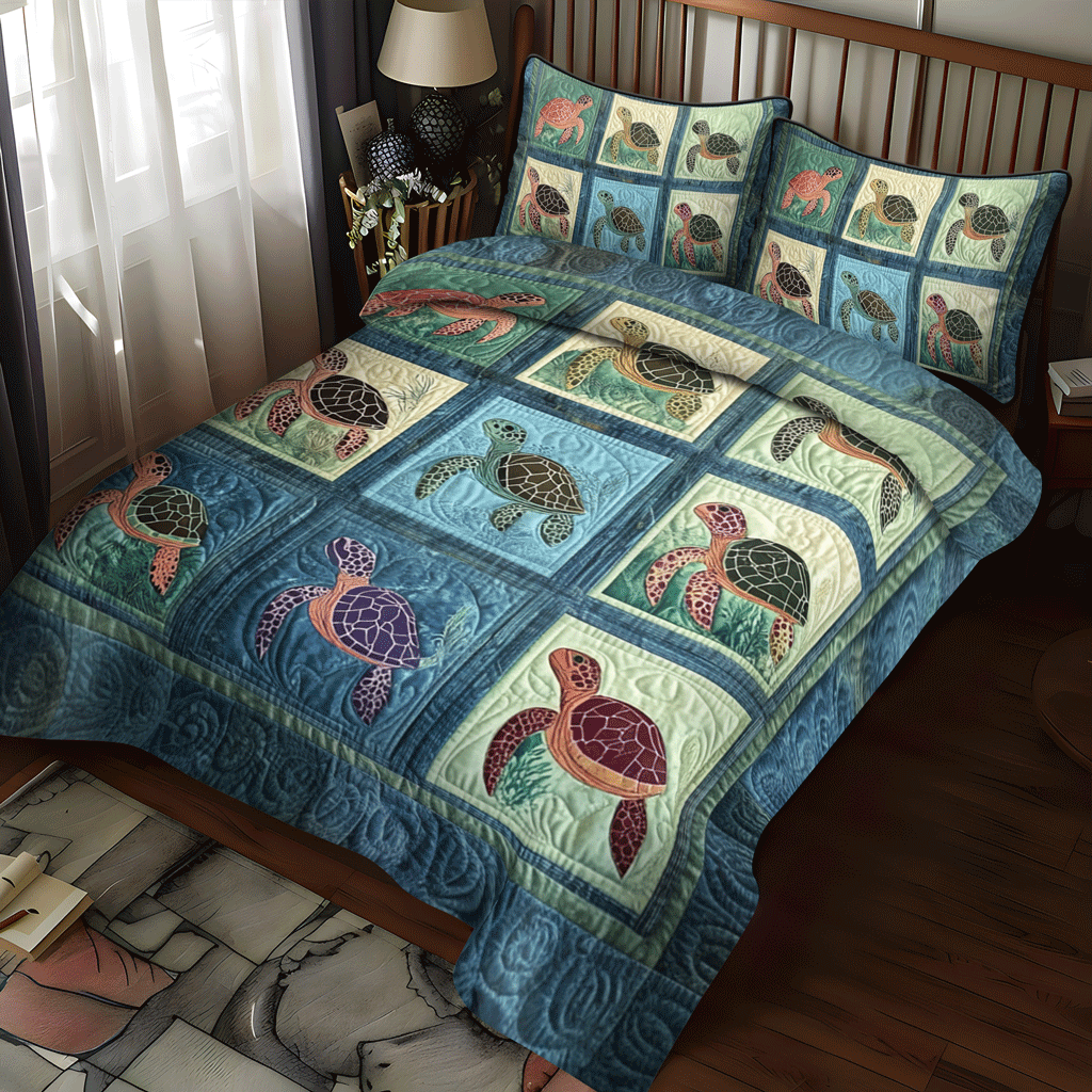 Turtle Tranquility 3-Piece Quilted Bedding Set NCU0TL1471