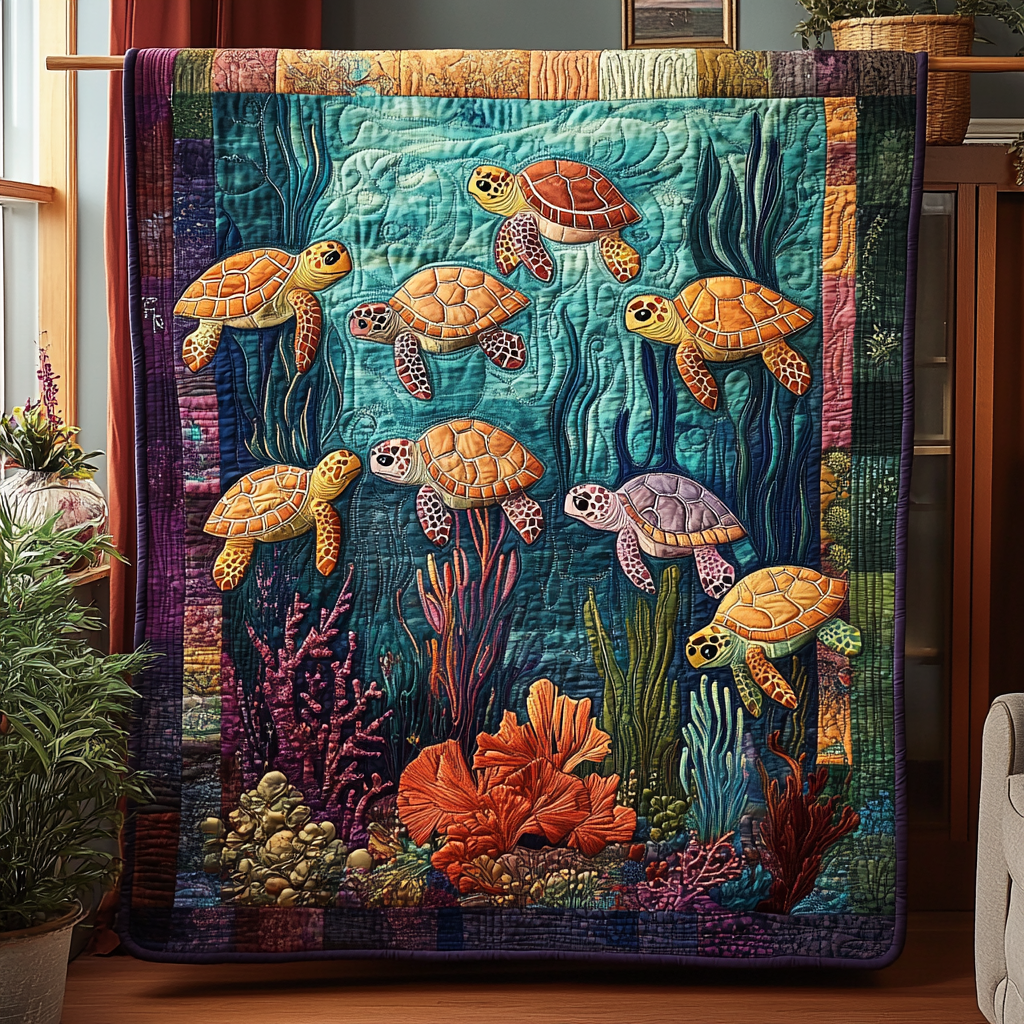 Turtle Tranquility Quilted Blanket NCU0DV3745