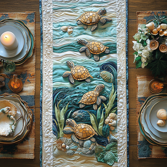 Turtle Tranquility Quilted Table Runner NCU0DV3509