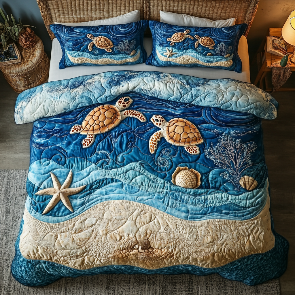 Turtle Trek 3-Piece Quilted Bedding Set NCU0DK7309