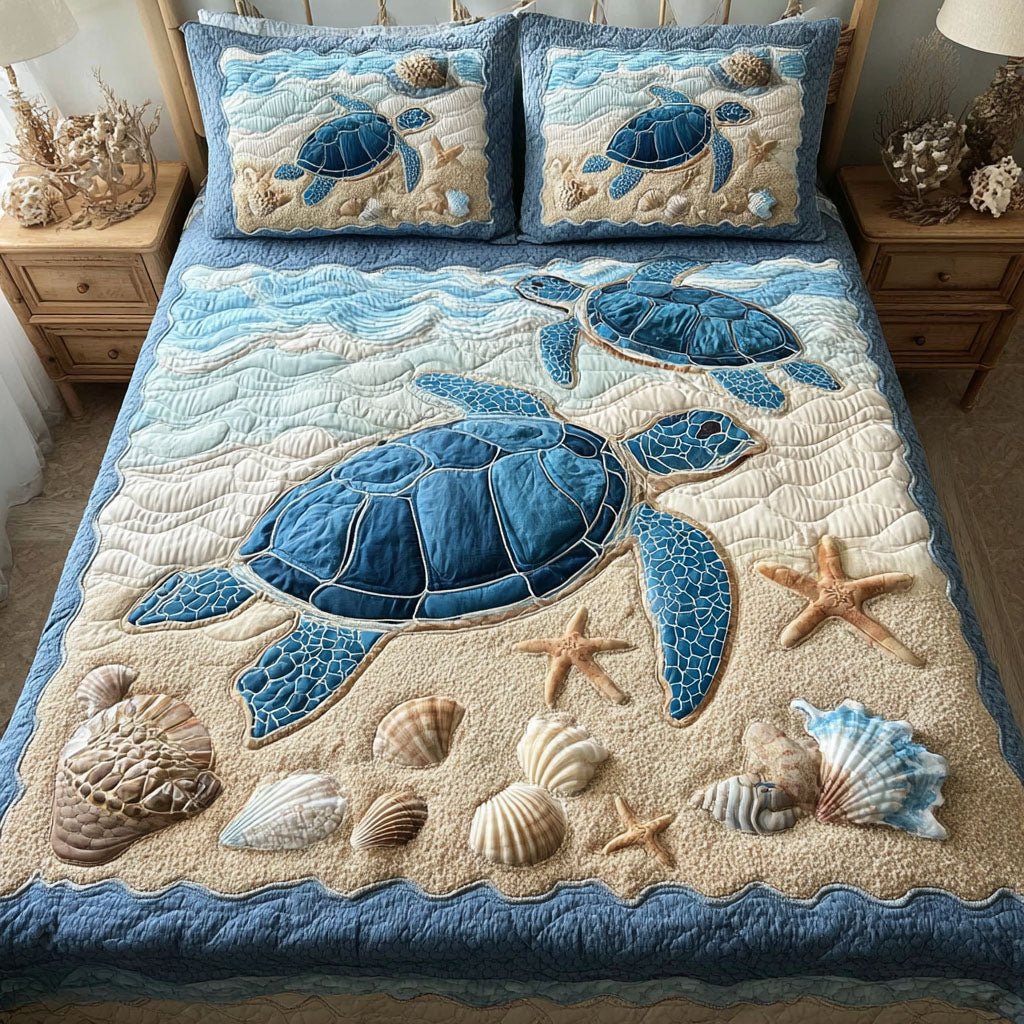 Turtle Waves 3-Piece Quilted Bedding Set NCU0DK11711