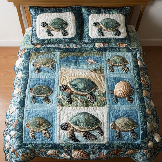 Turtles in Harmony 3-Piece Quilted Bedding Set NCU0PT2896