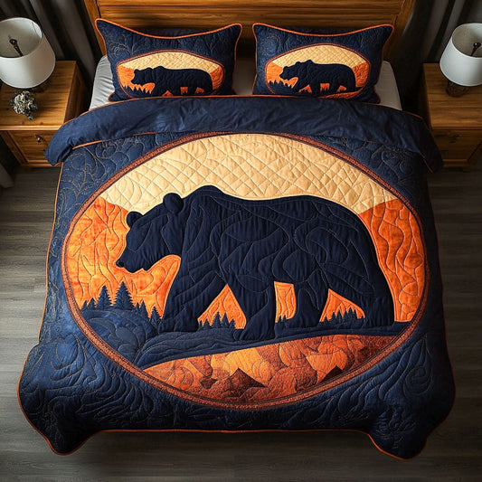 Twilight Bear Landscape 3-Piece Quilted Bedding Set NCU0NT3065