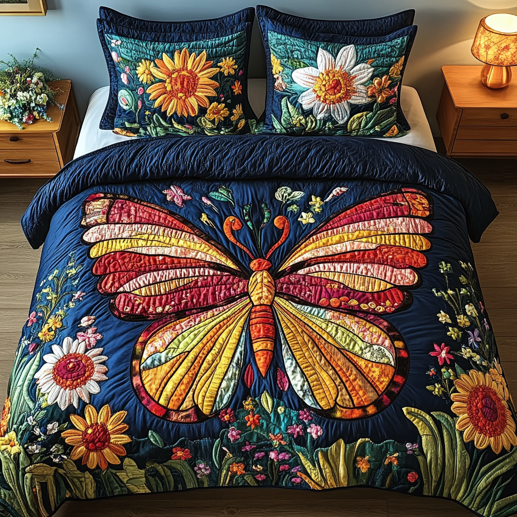 Twilight Butterfly Bliss 3-Piece Quilted Bedding Set NCU0VL1139
