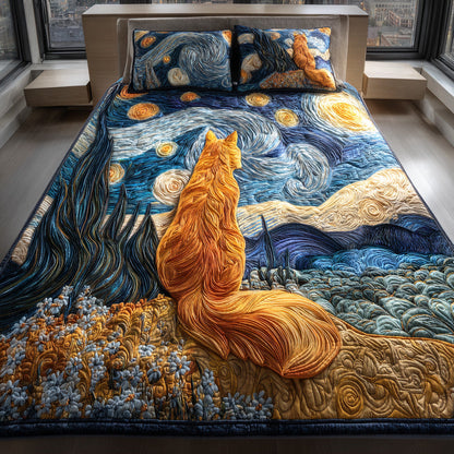 Twilight Cat Swirls 3-Piece Quilted Bedding Set NCU0TD1814