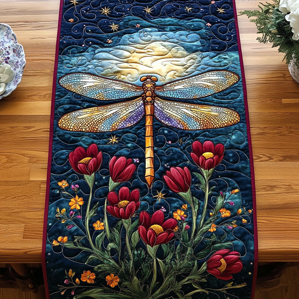 Twilight Dragonfly Quilted Table Runner NCU0DK4073