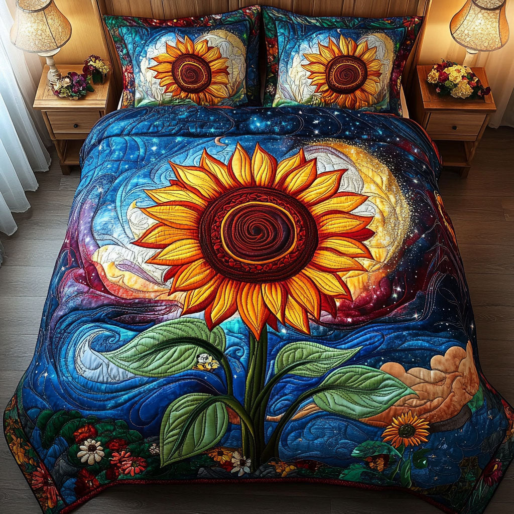 Twilight Sunflower 3-Piece Quilted Bedding Set NCU0NT3727