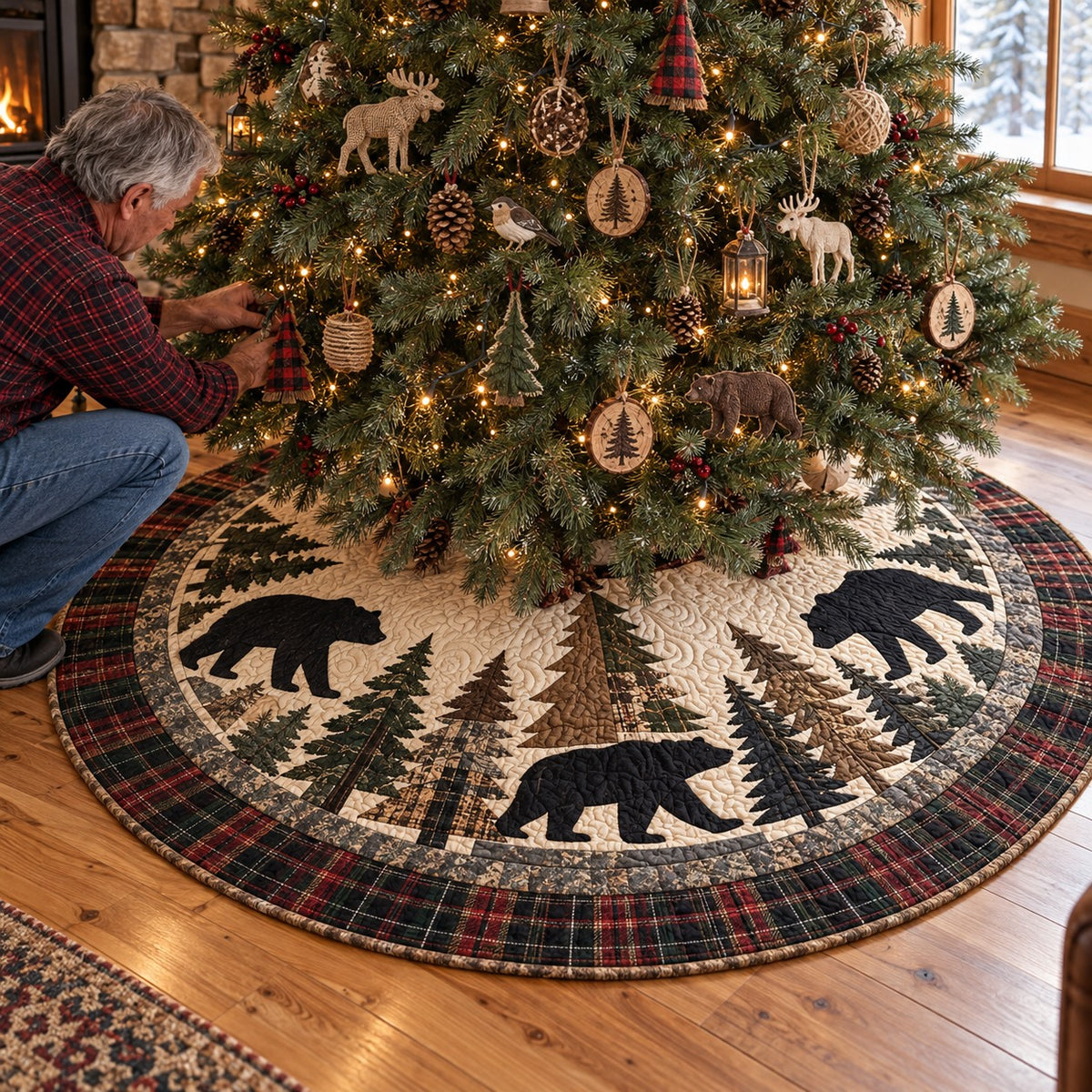 Twin Bears Pine Trail Christmas Quilted Tree Skirt NCU0PT12317