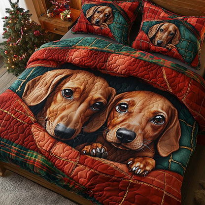 Twin Dachshunds 3-Piece Quilted Bedding Set NCU0XD731