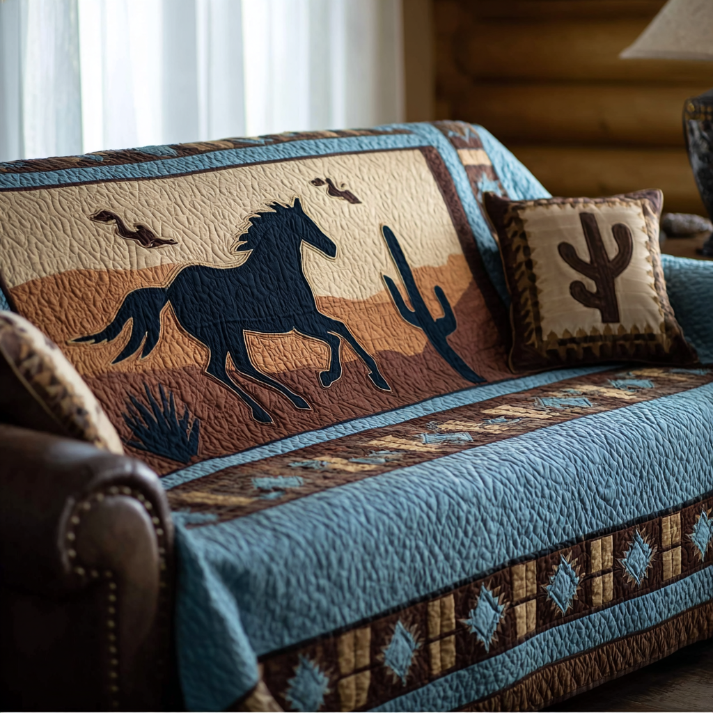 Twin Horses Quilted Sofa Cover NCU0DK11109