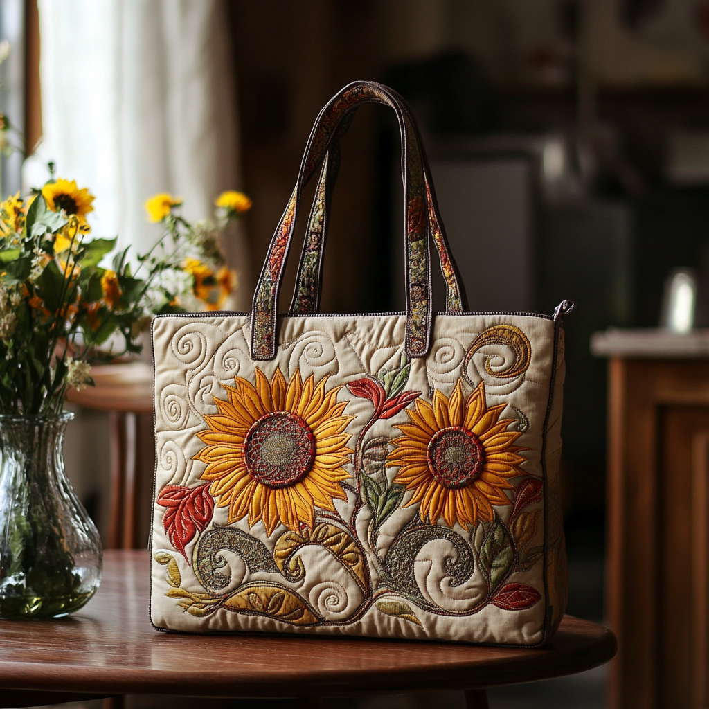 Twin Sunflower Charm Quilted Tote Bag NCU0VL2734