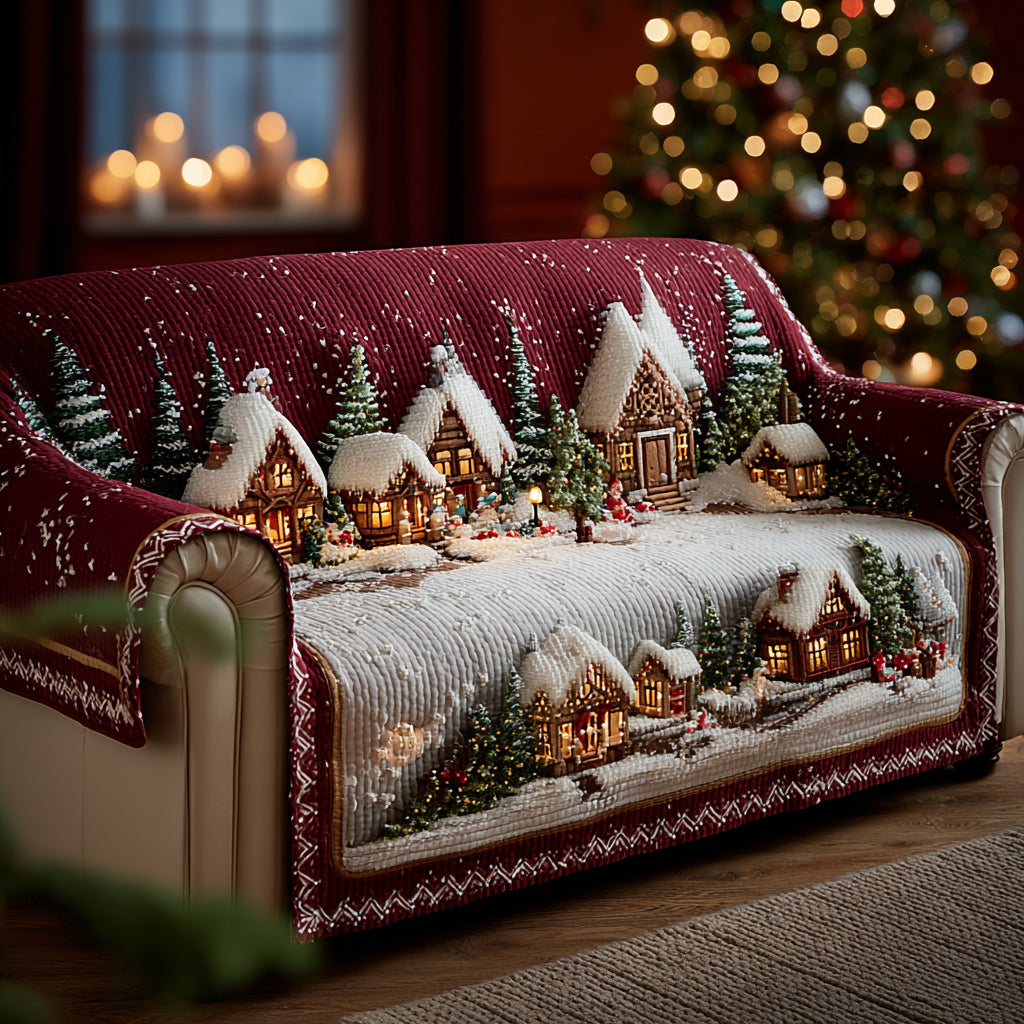 Twinkling Christmas Village Quilted Sofa Cover NCU0HH1319