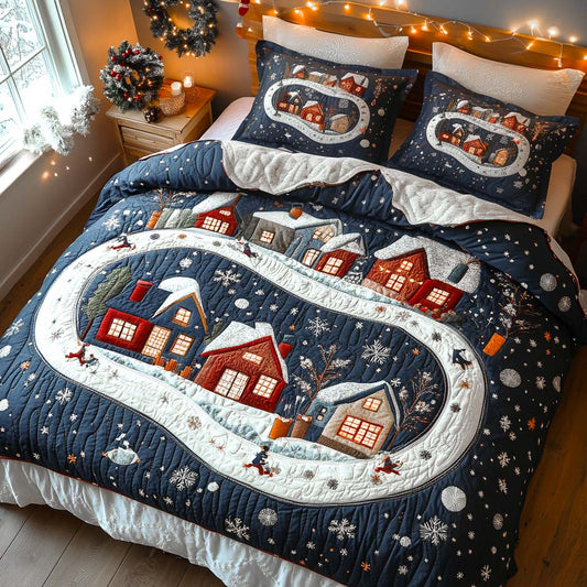 Twinkling Holiday Homes 3-Piece Quilted Bedding Set NCU0XD156