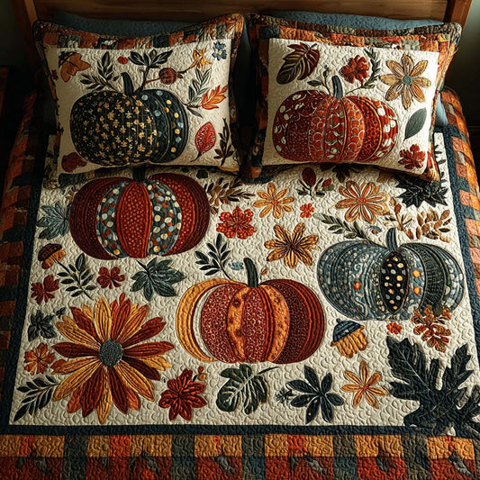 Twinkling Pumpkins 3-Piece Quilted Bedding Set NCU0PT7840