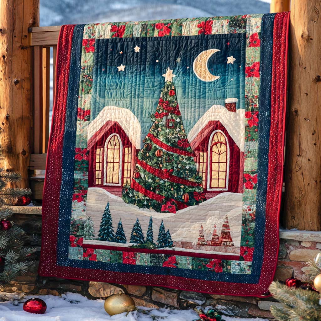 Twinkling Tree Night Quilted Blanket NCU0XD164