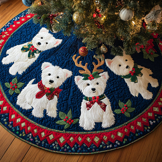 Twinkling Westie Night Quilted Christmas Tree Skirt NCU0DV8106