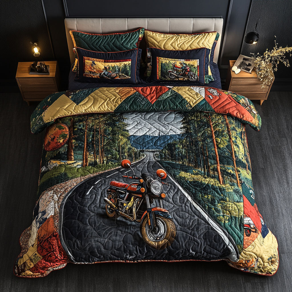Two-Wheeled Journey 3-Piece Quilted Bedding Set NCU0PT5714