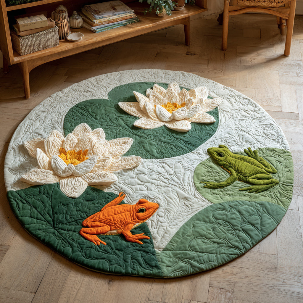 Two Frogs Lilypads Quilted Round Mat NCU0HH145