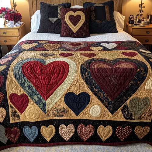Two Hearts Embrace 3-Piece Quilted Bedding Set NCU0TH1935