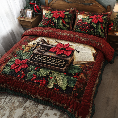Typewriter Tales 3-Piece Quilted Bedding Set NCU0TL2112