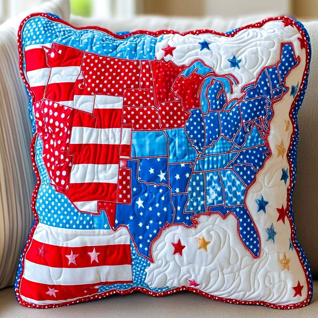 USA Patch Map Quilted Pillow Case NCU0NT7732
