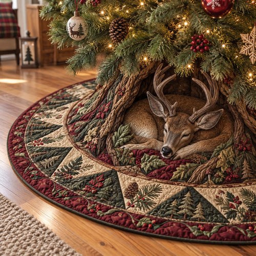 Under the Twinkling Evergreens Christmas Quilted Tree Skirt NCU0PT12227