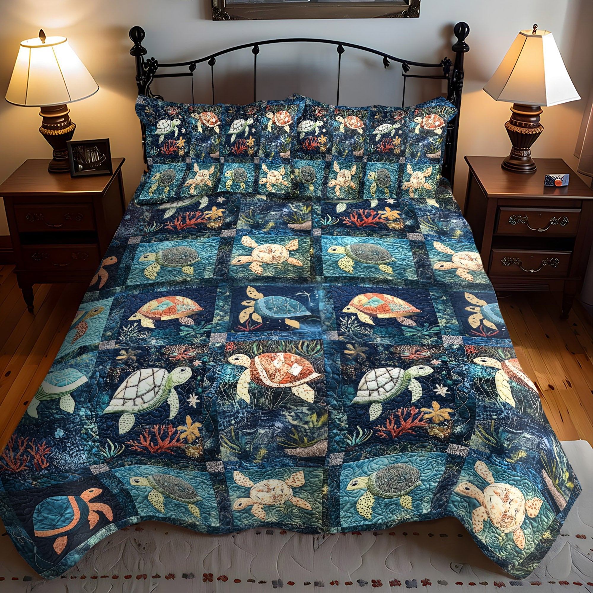Underwater Turtle Bliss 3Piece Quilted Bedding Set NCU0PT1862 Vantique