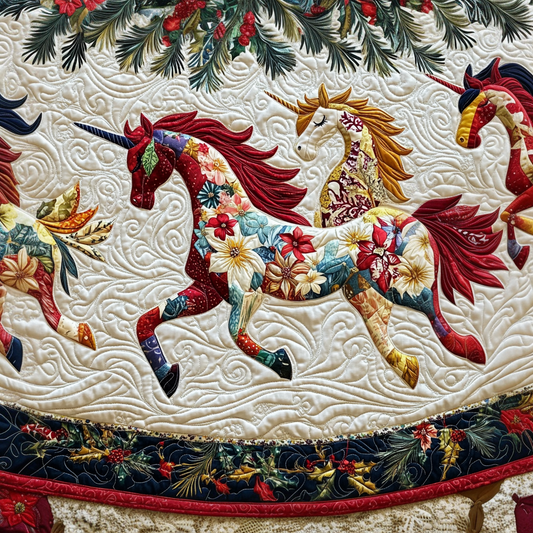 Unicorn Garden Glow Christmas Quilted Tree Skirt NCU0DV2266