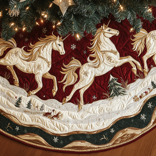 Unicorns in Snow Christmas Quilted Tree Skirt NCU0DV2262