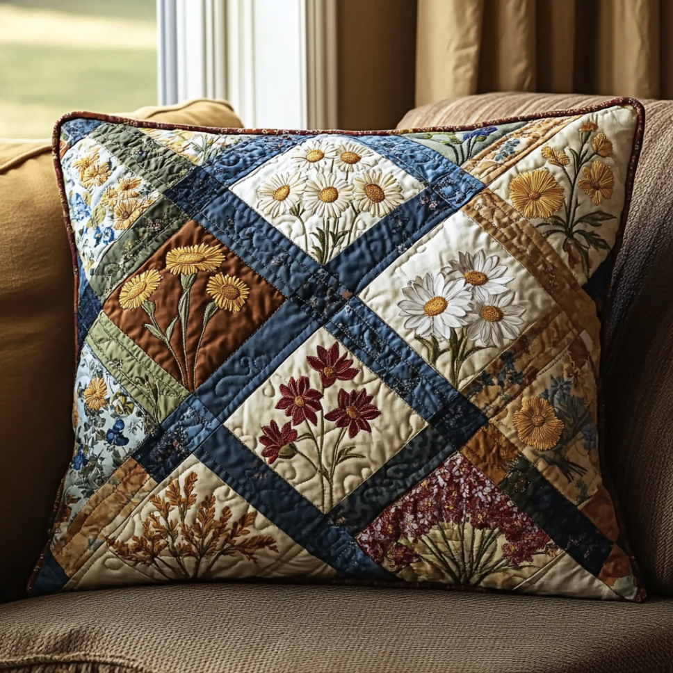 VIbrant Flowers Patchwork Quilted Pillow Case NCU0DV5396