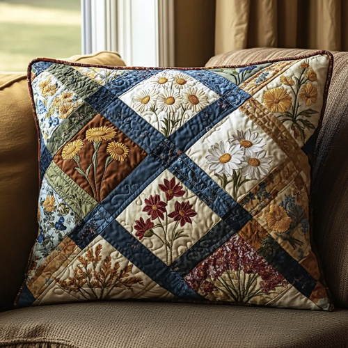 VIbrant Flowers Patchwork Quilted Pillow Case NCU0DV5396