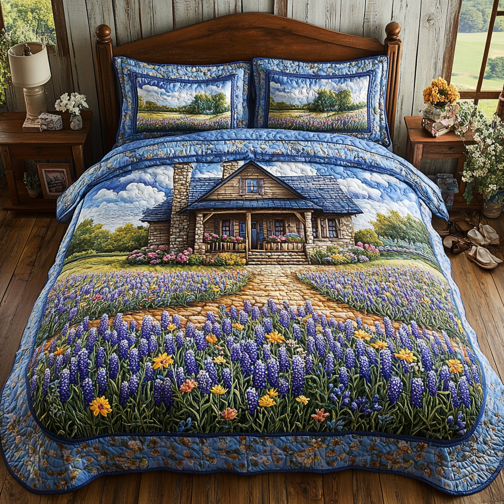 Bluebonnet Beauty 3-Piece Quilted Bedding Set NCU0DK6726