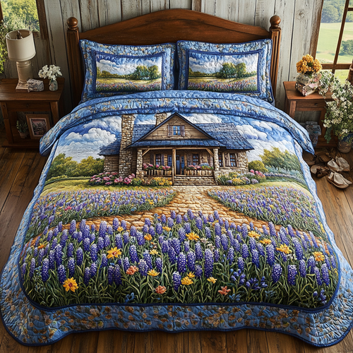 Bluebonnet Beauty 3-Piece Quilted Bedding Set NCU0DK6726