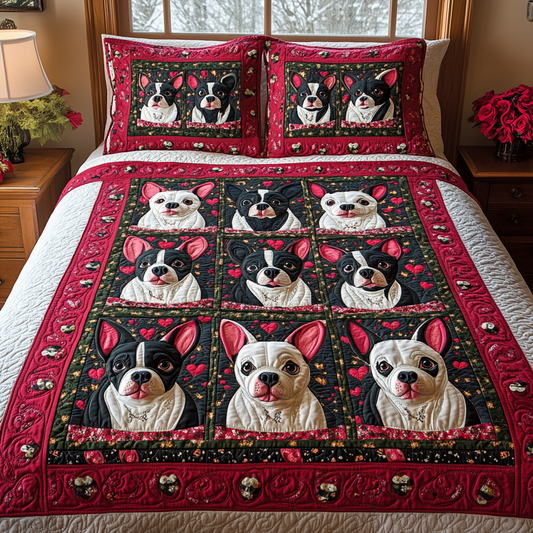 Valentine Boston Terrier 3-Piece Quilted Bedding Set NCU0DV2361