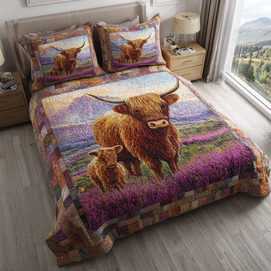 Valley Highland Cow 3-Piece Quilted Bedding Set NCU0HH1188