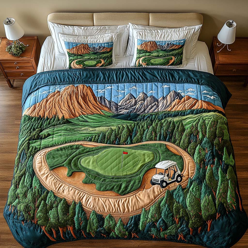 Valley Wind Golf Course 3-Piece Quilted Bedding Set NCU0NT7616
