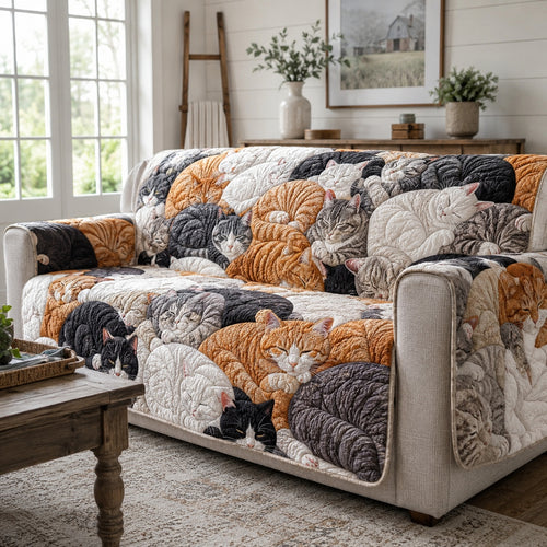 Vanilla Whisker Drift Quilted Sofa Cover NCU0VL3906